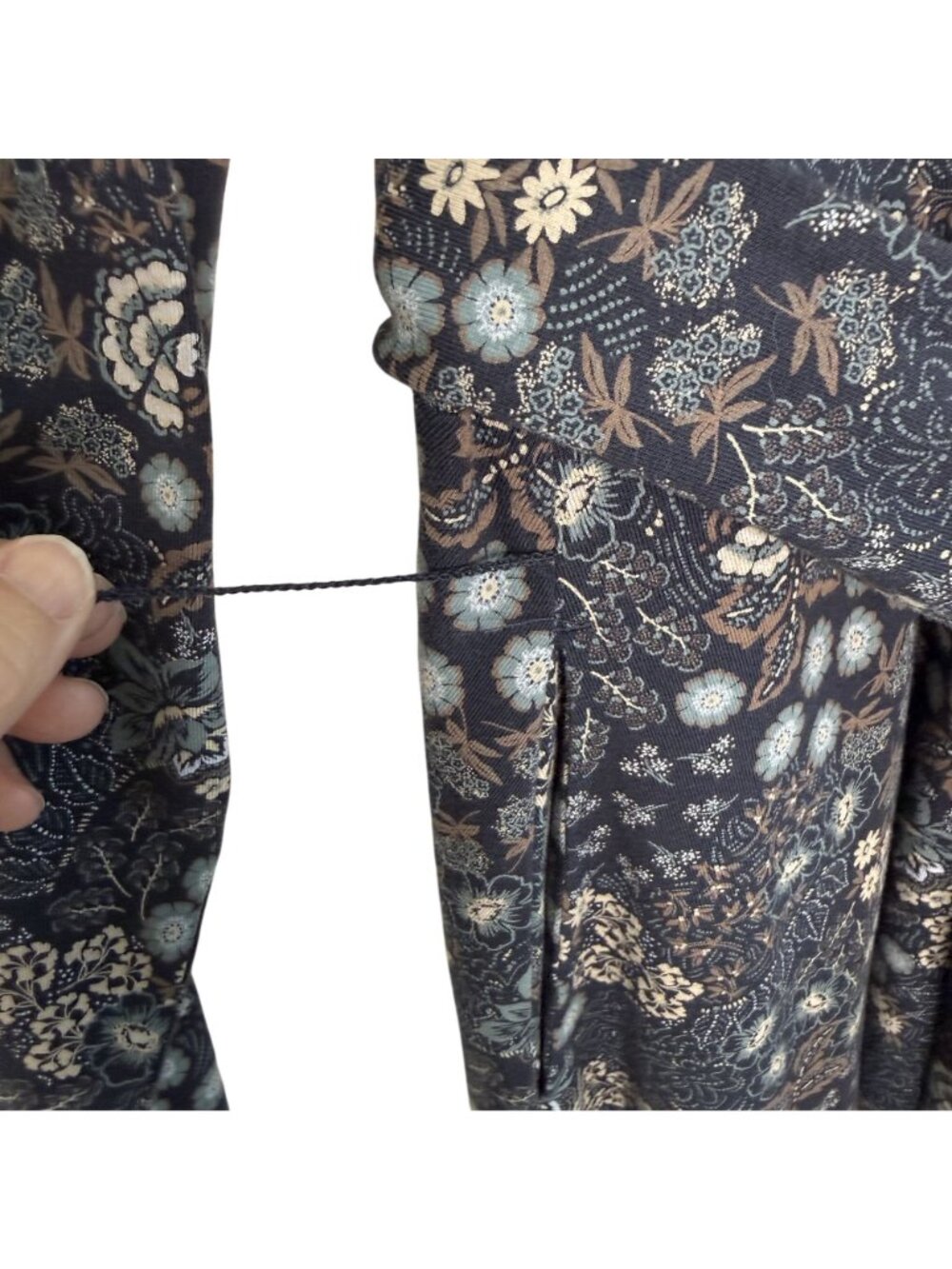 Pact Organic Cotton Navy Floral Faux Wrap Dress, S - Picture 9 of 9